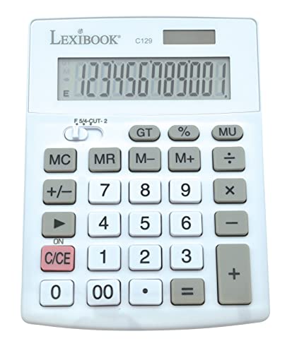 Lexibook- Calculatrice de Bureau 12 Chiffres, C129, Blanc