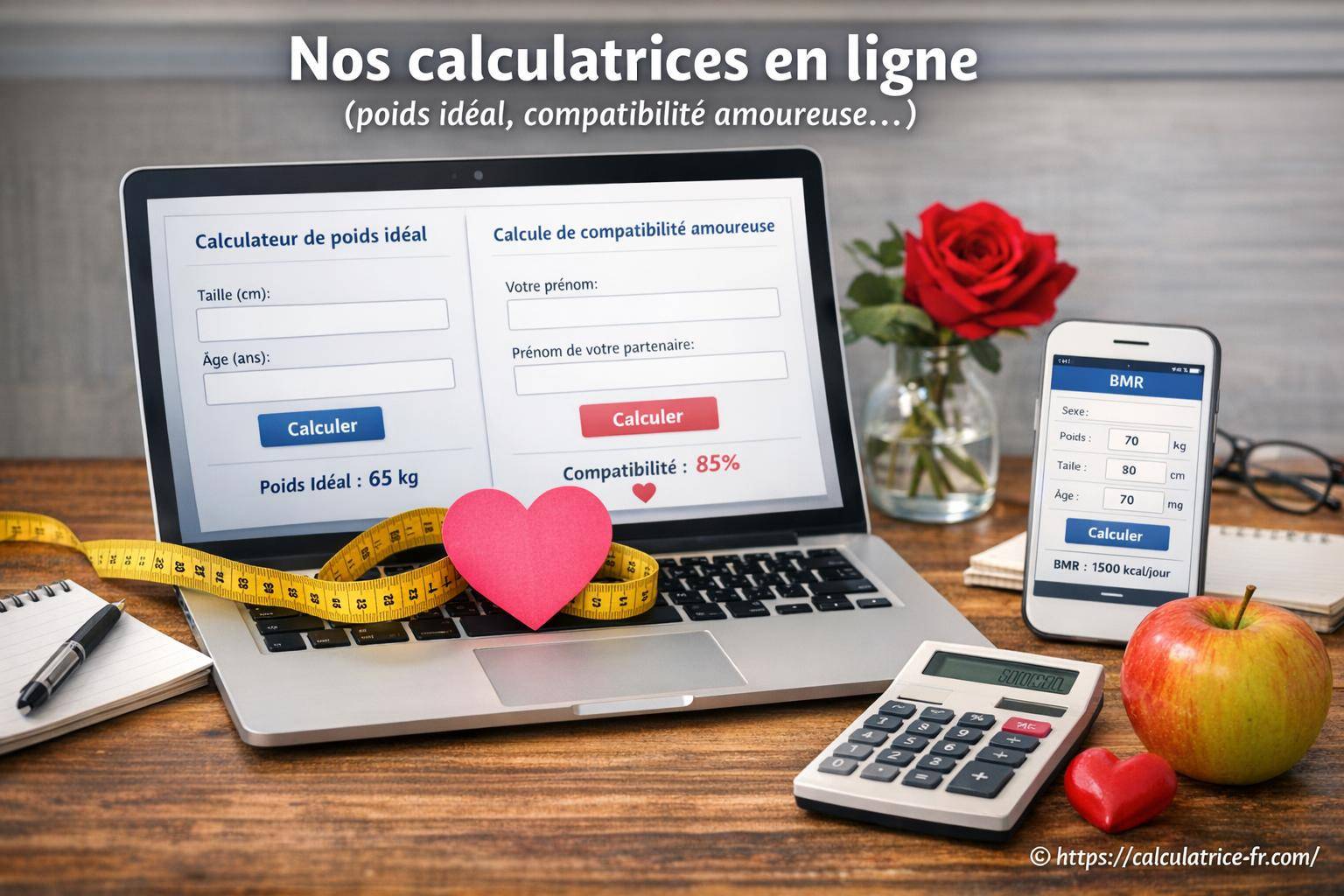 Nos calculatrices en ligne (poids idéal, compatibilité amoureuse...)