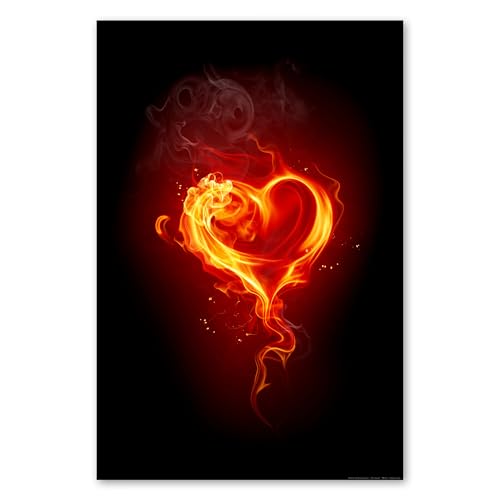 Postereck - 0052 - Cœur en feu, amour, romantique, flammes. 