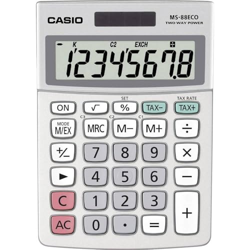 CASIO MS-88ECO Eco-Rechner, nachhaltig, großes Display, 8-st