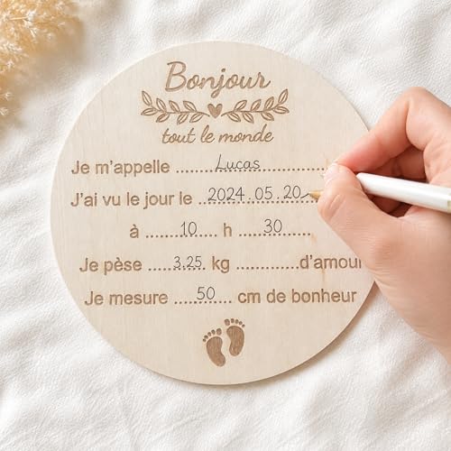 Carte bienvenue annonce naissance et prénom bébé en bois en 