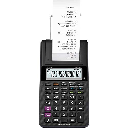 CASIO HR-8RCE-BK druckender Rechner, Schwarz, 12-stelliges L
