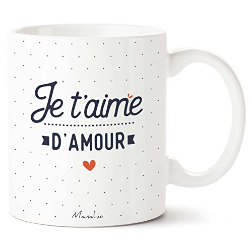 Manahia - Mug Je taime dAmour - Cadeau Couple Valentin - Mot