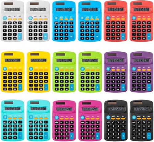 Lot de 18 Calculatrice de Poche 8 Chiffres, Fonctions Basiqu