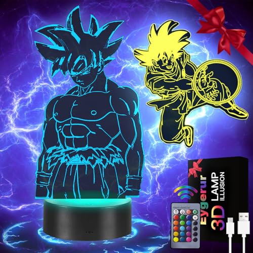 Eygerur Kit Lampe Goku 2-en-1, Manga Goku Veilleuse 3D LED I